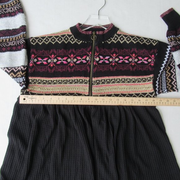 NEW Anthro Free People Tunic Sz XS/S Black Fair Isle Cabin Fever Thermal Sweater - Picture 6 of 11